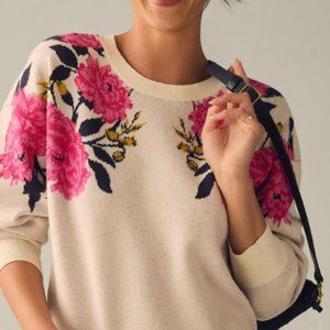 Maeve Cream Floral Crewneck Sweater with Pink Blossoms
